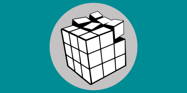 cartoon rubiks cube with misaligned blocks